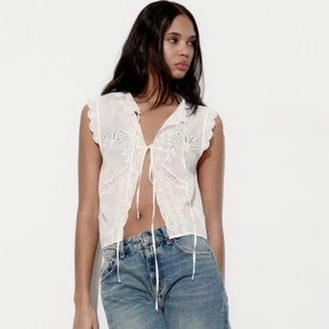 Zara Embroidered Tie Top